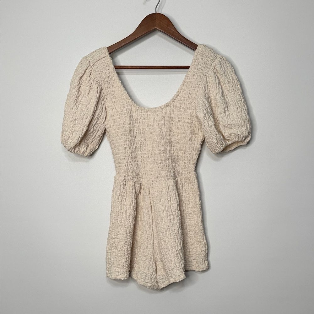 NWT Saltwater Luxe Cream Textured Puff Sleeve Selena Romper Size Small